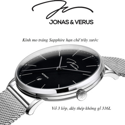 Đồng hồ đeo tay Nam hiệu JONAS & VERUS Y01544-A0.WWBBW, Máy Cơ (Automatic), Kính mo tráng sapphire, Dây lưới thép không gỉ 316L
