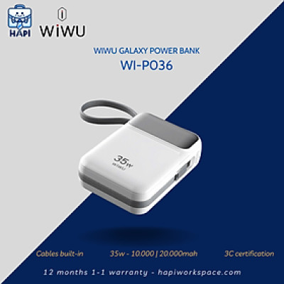 Sạc dự phòng hàng chính hãng WiWU Galaxy 10.000/20.000 mAh, 35W, cáp Type-C/L, màn hình