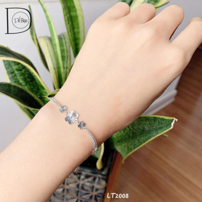 Lắc tay bạc 999 hoa mai phay lấp lánh long lanh Dế Bạc - LT2008
