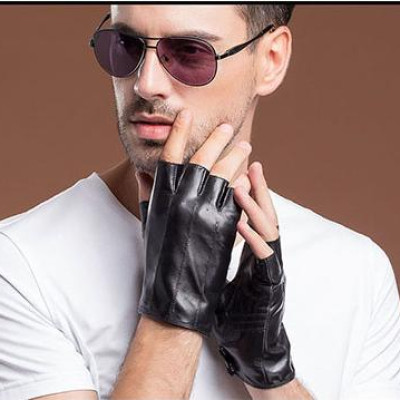 Găng tay nam lái xe BHY8861 Găng tay hở ngón, Bao tay phượt, da cừu thật, đeo 4 mùa.