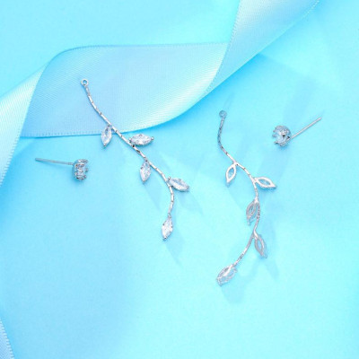 Bông tai nữ lá rơi đính đá dáng dài thanh lịch