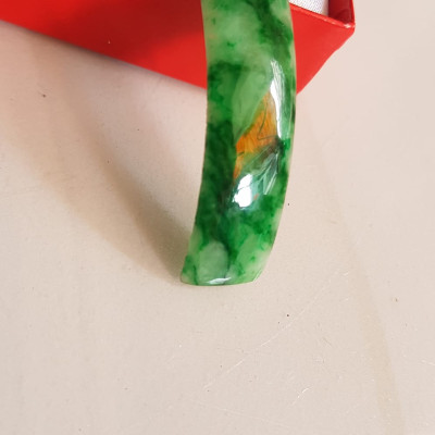 Mặt Lắc Tay miếng cong dài chữ nhật đá cẩm thạch tự nhiên xanh lý sơn thủy đậm vân bóng đẹp Size Dài 41mm x ngang 11mm x dầy 3mm Nữ lên lắc tay bằng vàng đeo sang đẹp món quà tặng Mẹ, người thân ý nghĩa ạ