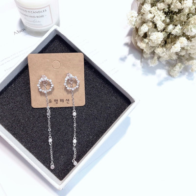 Bông tai nữ khuyên tròn dáng dài dây thả gắn đá