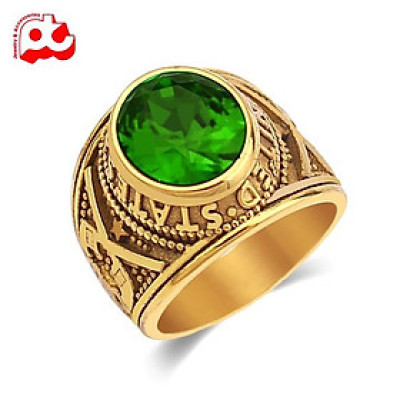 Nhẫn nam cao cấp thời trang titan thép không gỉ kiểu nhẫn mỹ mạ vàng trangsucpt đá xanh lá PTNNA219