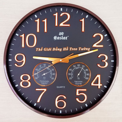 Đồng hồ Treo Tường Cao Cấp Có DẠ QUANG và NHIỆT ẨM KẾ TỰ ĐỘNG - Máy KIM TRÔI EASTAR - Viền Mỏng Số Nổi 3D - Tặng Pin Maxell - BH 1 Năm