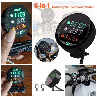 Đồng Hồ Xe Máy Báo Giờ 3in1 Báo Nhiệt Độ, Vôn Ắc Quy Mẫu Mới Loại Tốt, ĐÈN TRANG TRÍ , ĐỒNG HỒ TREO TƯỜNG