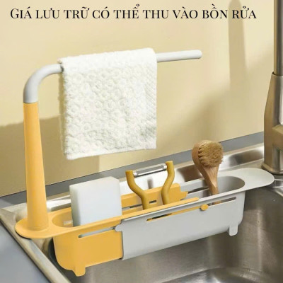 Kệ Gác Bồn Rửa Chén Co Giãn Đa Năng – Có Giá Treo Khăn Tiện Lợi - HÀNG CHÍNH HÃNG MINIIN