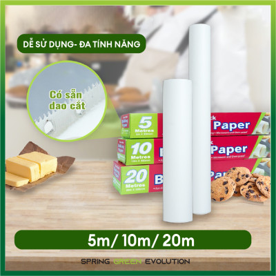 Cuộn Giấy Nến/ Giấy Nướng Bánh PP, Sử Dụng Đa Mục Đích Nướng Bánh, Hấp Bánh, Lót Nồi, Thấm Dầu Cực Tốt, Chịu Được Nhiệt Độ Tới 250 Độ . Cuộn Dài 500cm đến 2000cm, Có Đi Kèm Lưỡi Dao Cắt Tiện Dụng. Hàng Nhập Khẩu Chính Hãng Thailand!!
