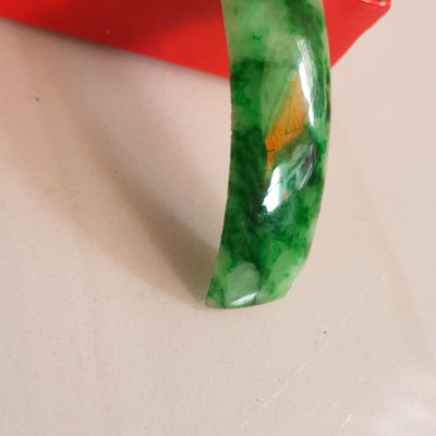 Mặt Lắc Tay miếng cong dài chữ nhật đá cẩm thạch tự nhiên xanh lý sơn thủy đậm vân bóng đẹp Size Dài 41mm x ngang 11mm x dầy 3mm Nữ lên lắc tay bằng vàng đeo sang đẹp món quà tặng Mẹ, người thân ý nghĩa ạ