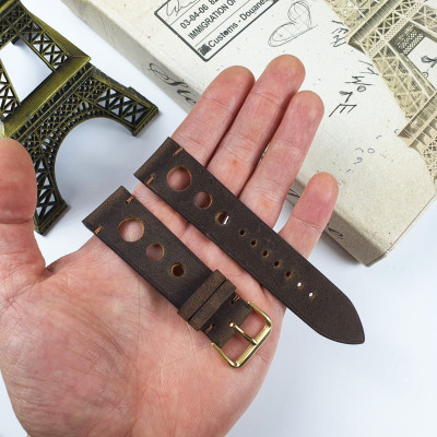 [Da thật] Dây đồng hồ handmade da bò sáp AL114LEA  (Kèm hộp + phụ kiện) Size 20/Size 22 - 100% da bò thật