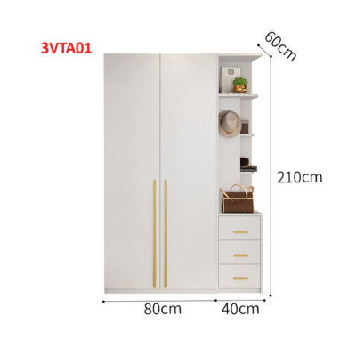 Tủ quần áo thiết kệ hiện đại - Tủ quần áo gỗ MDF 3VTA01A - Nội thất lắp ráp Viễn Đông ADV