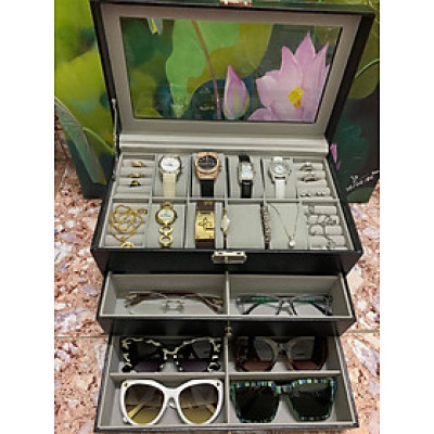 Hộp Đựng Đồng Hồ, Nhẫn Và Mắt Kính 3 Tầng SAIKE SAIKE S812 Vỏ Da Màu Đen