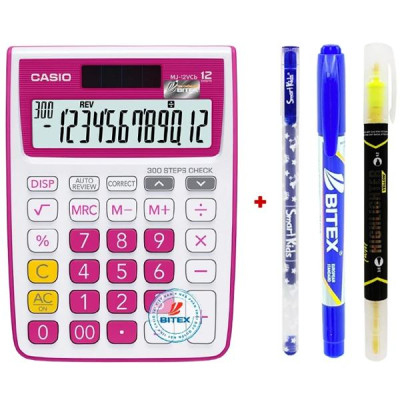 Máy Tính Văn Phòng Casio MJ 12VCB-RD - Kèm Quà Chất