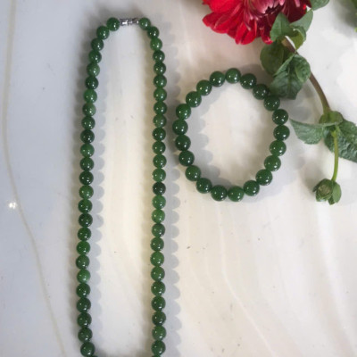 Bộ Vòng Chuỗi Đeo Cổ 8li Và Vòng Tay 9li5 Đá Ngọc Phật Xanh tự nhiên đẹp hay ngọc bích Màu xanh ngọc bích bóng đẹp món quà tặng Mẹ tặng cho mình và người thân nữ đeo đẹp ý nghĩa ạ