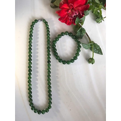 Bộ Vòng Chuỗi Đeo Cổ 8li Và Vòng Tay 9li5 Đá Ngọc Phật Xanh tự nhiên đẹp hay ngọc bích Màu xanh ngọc bích bóng đẹp món quà tặng Mẹ tặng cho mình và người thân nữ đeo đẹp ý nghĩa ạ