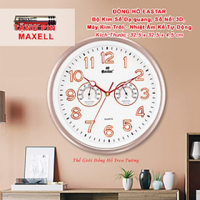 Đồng Hồ EASTAR KIM TRÔI SỐ NỔI 3D Có DẠ QUANG và NHIỆT ẨM KẾ CƠ (Không Dùng Pin) - Màu Trắng - Tặng Pin Maxell