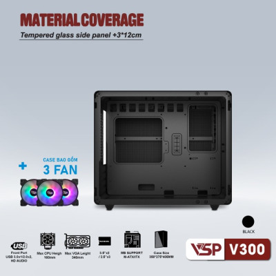 Vỏ Máy Tính Case VSP V300 ( Kèm 3 Fan Led ) - Hàng Chính Hãng 