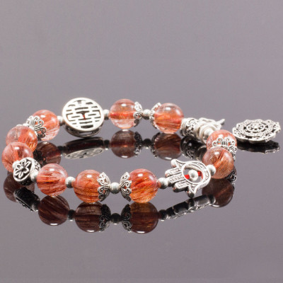 Vòng Tay Đá Thạch Anh Tóc Đỏ Đồng Trục Phối Charm Bạc (8mm) Ngọc Quý Gemstones