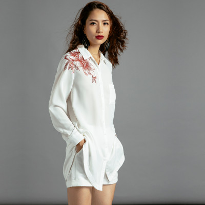 Áo Sơ Mi Nữ Oversized Áo Thêu TOP120 Thời trang thiết kế Hity (Trắng Kim Cương)