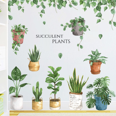 Decal dán tường Sticker dán tường in chất lượng cao có keo mặt sau mẫu Chậu Xương Rồng Vintage ZH71