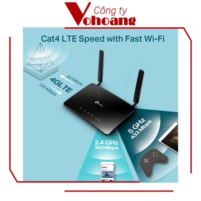 Bộ phát Wifi 4G TP-Link Archer MR200 2 Băng Tần Kép 4G LTE AC750 cắm nguồn cố định 24/24, vùng phủ rộng, mạng 4G ổn định - Hàng chính hãng