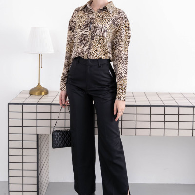 Áo somi tay dài beo vằn kem