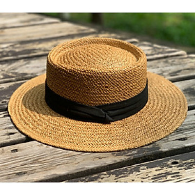 Nón đi biển mũ cói vành phẳng cao bồi chống nắng UV thoáng mát dona22051901