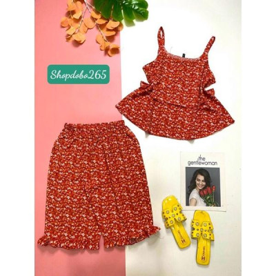 Bộ ngủ 2 dây,đồ ngủ mặc nhà lửng vải lụa BL 28 hoạ tiết hoa nhí siêu cưng.