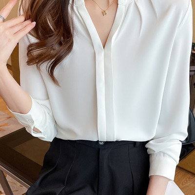 ÁO SƠ MI NỮ TRẮNG TRƠN CHẤT LIỆU MỀM MỊN TAY DÀI CỔ TÀU TRẺ TRUNG HAINT BOUTIQUE S08