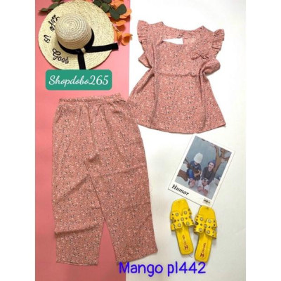 Đồ bộ nữ, đồ ngủ mặc nhà lửng 9 tấc vải lụa mango cao cấp họa tiết hoa nhí size 47-60kg.