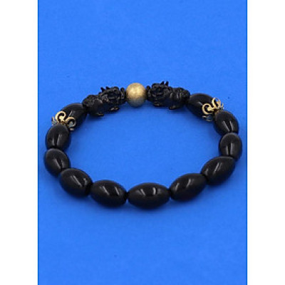 Vòng tay Lu Thống Thạch Anh Đen size 8 ly, 10 ly, 12 ly - Vòng tay Tỳ Hưu Đôi inox đen VTAEOVTHHEV8 - hợp mệnh Mộc, mệnh Thủy