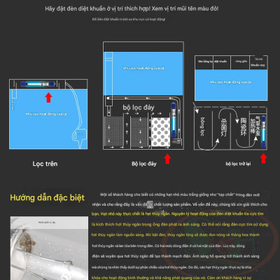 Đèn UV KaoKui Sterilization Submersible Lamp diệt ức chế rêu tảo vi khuẩn hại bể cá tép thủy sinh nước mặn