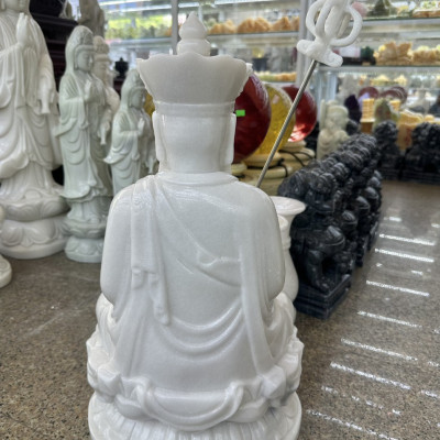 Tượng địa tạng vương bồ tát ngồi đài sen đá cẩm thạch trắng - Cao 50 cm