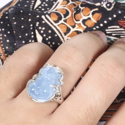 Nhẫn bạc tỳ hưu đá hải lam ngọc ni 17 mệnh thủy, mộc - Ngọc Quý Gemstones