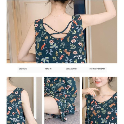 Bộ đồ mặc ở nhà dành cho nữ, bộ áo ba lỗ và quần đùi nhún bèo vải lanh mặc nhà mềm mát, trẻ trung size 35 - 75 kg