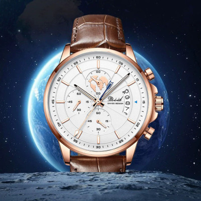 Đồng hồ nam chống nước DIZIZID chính hãng dây da cao cấp - Chạy full 6 kim và lịch ngày - Chống nước tốt - Kim dạ quang - Tặng kèm pin dự phòng DZDT69