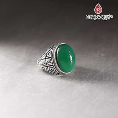 Nhẫn bạc nam mặt đá Ngọc đế quan 13x19mm Ni18 mệnh hỏa mộc - Ngọc Quý Gemstones