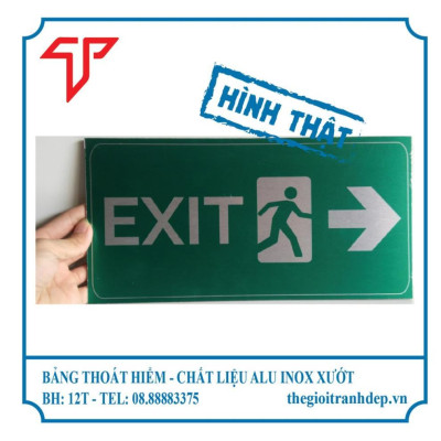 Bảng lối thoát hiểm, bảng exit, bảng chỉ dẫn, biển hướng dẫn exit, bảng exit in uv trên alu inox đẹp