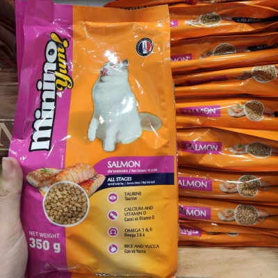 COMBO 5 Gói Thức Ăn Hạt Cho Mèo Vị Cá Hồi Và Hải Sản Minino Yum 350g