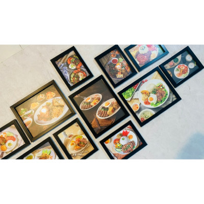 Khung ảnh treo tường trang trí decor quán phở gà bộ 11 khung có kính kèm đinh treo