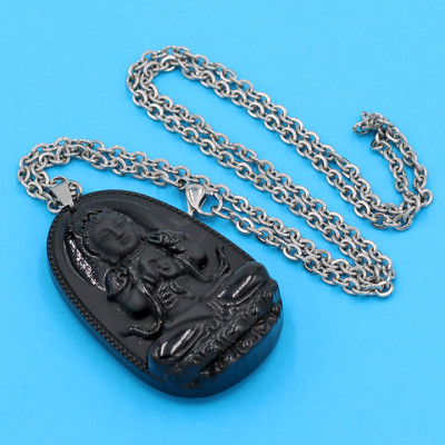 Dây chuyền phật Như Lai Đại Nhật - thạch anh đen 5cm DITTEN5 - dây inox - tuổi Mùi, Thân