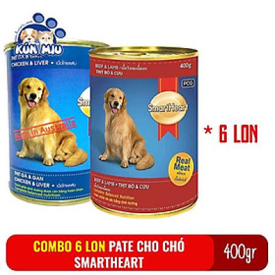 Combo 6 lon Thức ăn Pate cho chó Smartheart lon 400gr