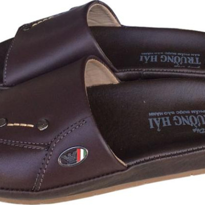 Dép nam quai ngang Trường Hải một bản da bò thật đế kếp mềm dẻo không trơn QN0421