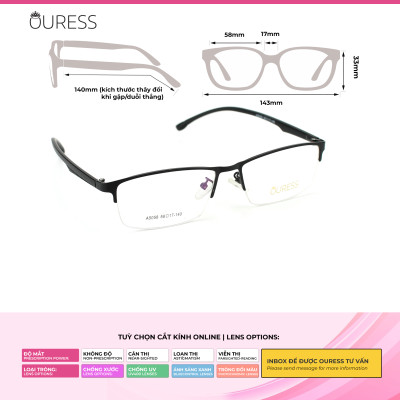 Gọng kính cận A5058 hợp kim cước OURESS thời trang nam nữ siêu bền