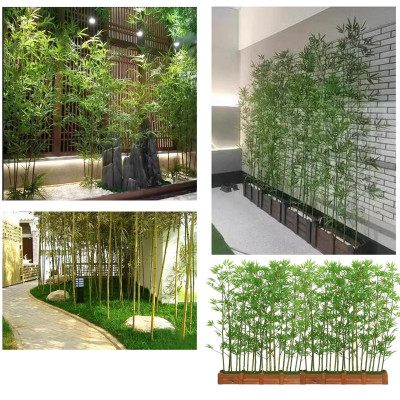 Trúc giả trang trí Set 20 cây trúc xịn nhiều lá kèm 2,5m chậu hàng rào - Cây giả, hoa lụa Decor trang trí nhà cửa