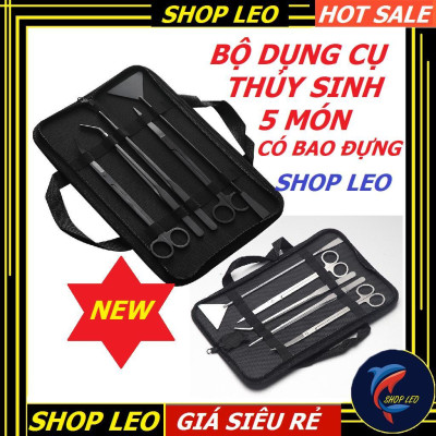 Bộ dụng cụ thủy sinh 5 món (Có bao đựng) cao cấp - Bộ chăm sóc cây thủy sinh - cắt tỉa cây- set bể cá