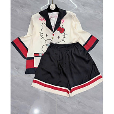 Bộ Đồ Ngủ Lụa Việt Nam Cộc Cổ Kimono Dễ Thương Xinh Xắn