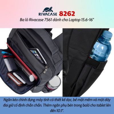 Balo Laptop Rivacase 8262 Để Vừa Laptop 15.6 inch - Bảo Hành 24 Tháng - Hàng Chính Hãng