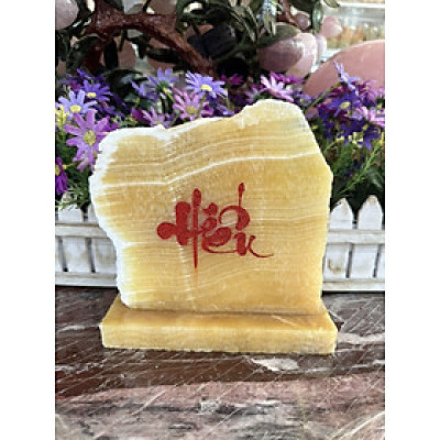 Bức tranh chạm khắc chữ thư pháp trên đá ngọc hoàng long trang trí bàn làm việc, phòng khách