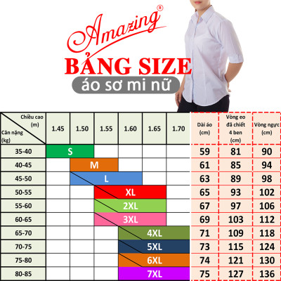 Áo sơ mi trắng cho nữ hiệu Amazing, tay dài, có 4 ben, vải KT silk, big size tới 80kg